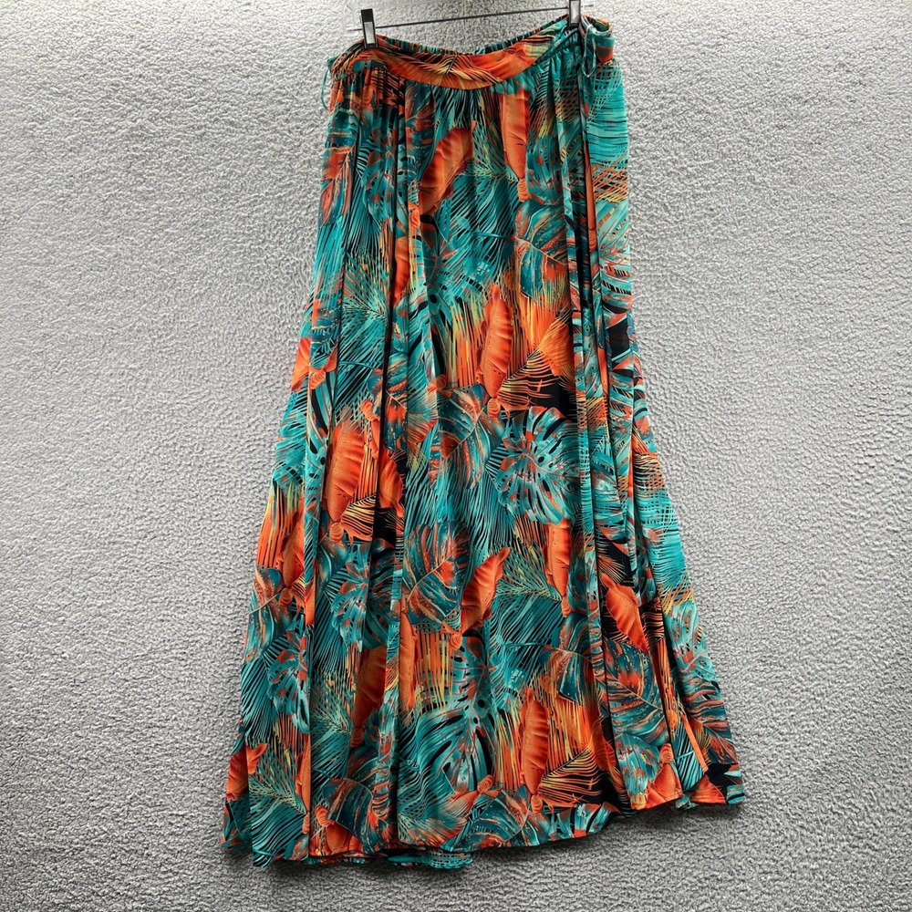 Womens Maxi Skirt 2X Plus Tropical Botanical Resort Vacation Flowy Boho Coastal